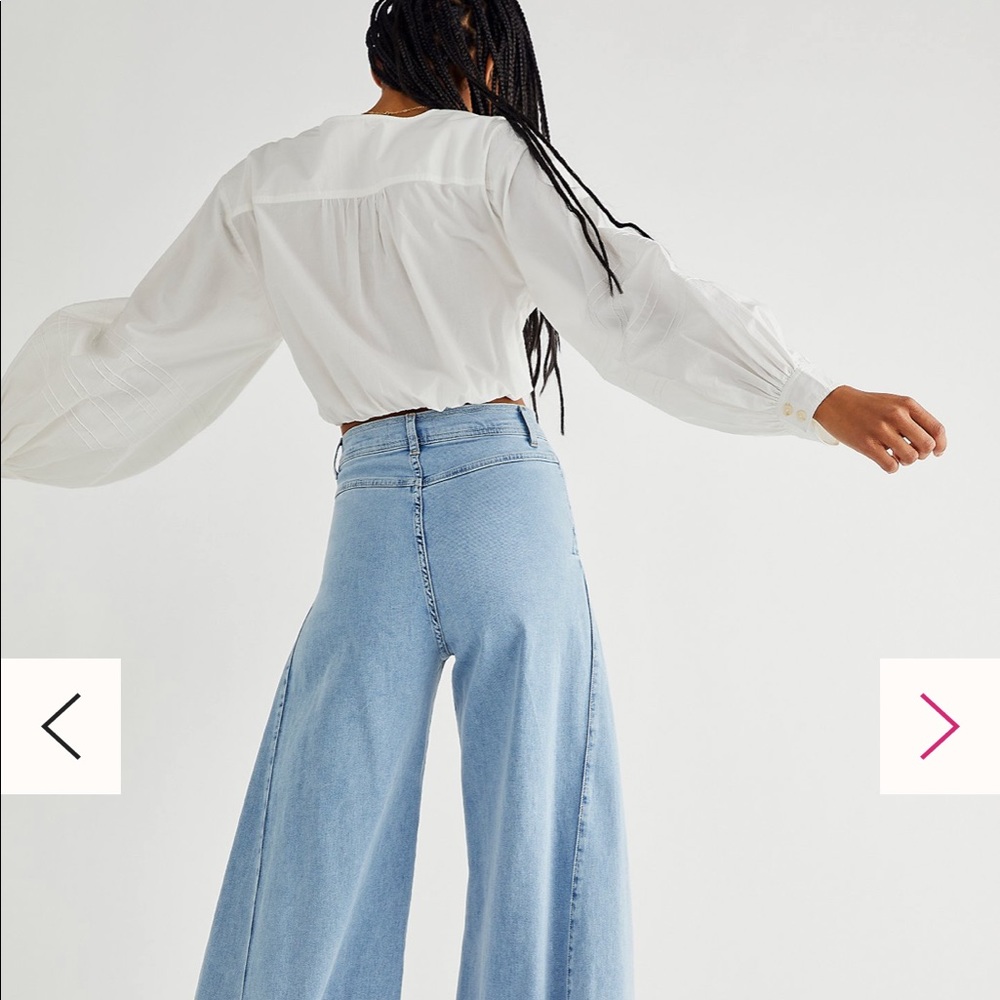 On hold 🦢 Free People Santa Cruz Sky Blue Wide-Leg High-Rise Stretch Jeans - Picture 4 of 5